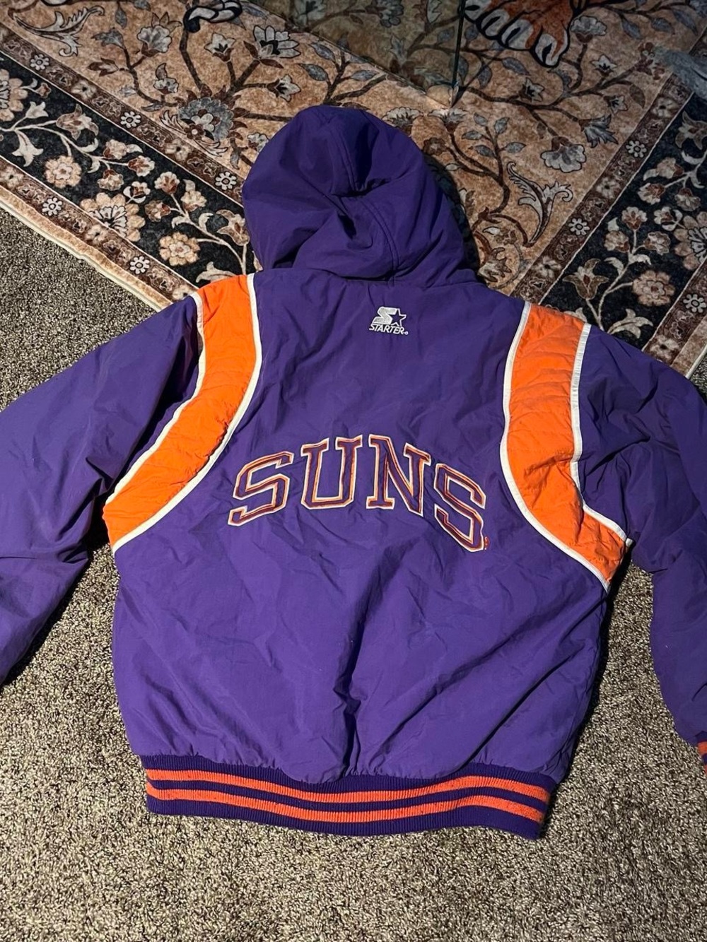 STARTER Purple and Orange SUNS Hooded Puffer Jacket